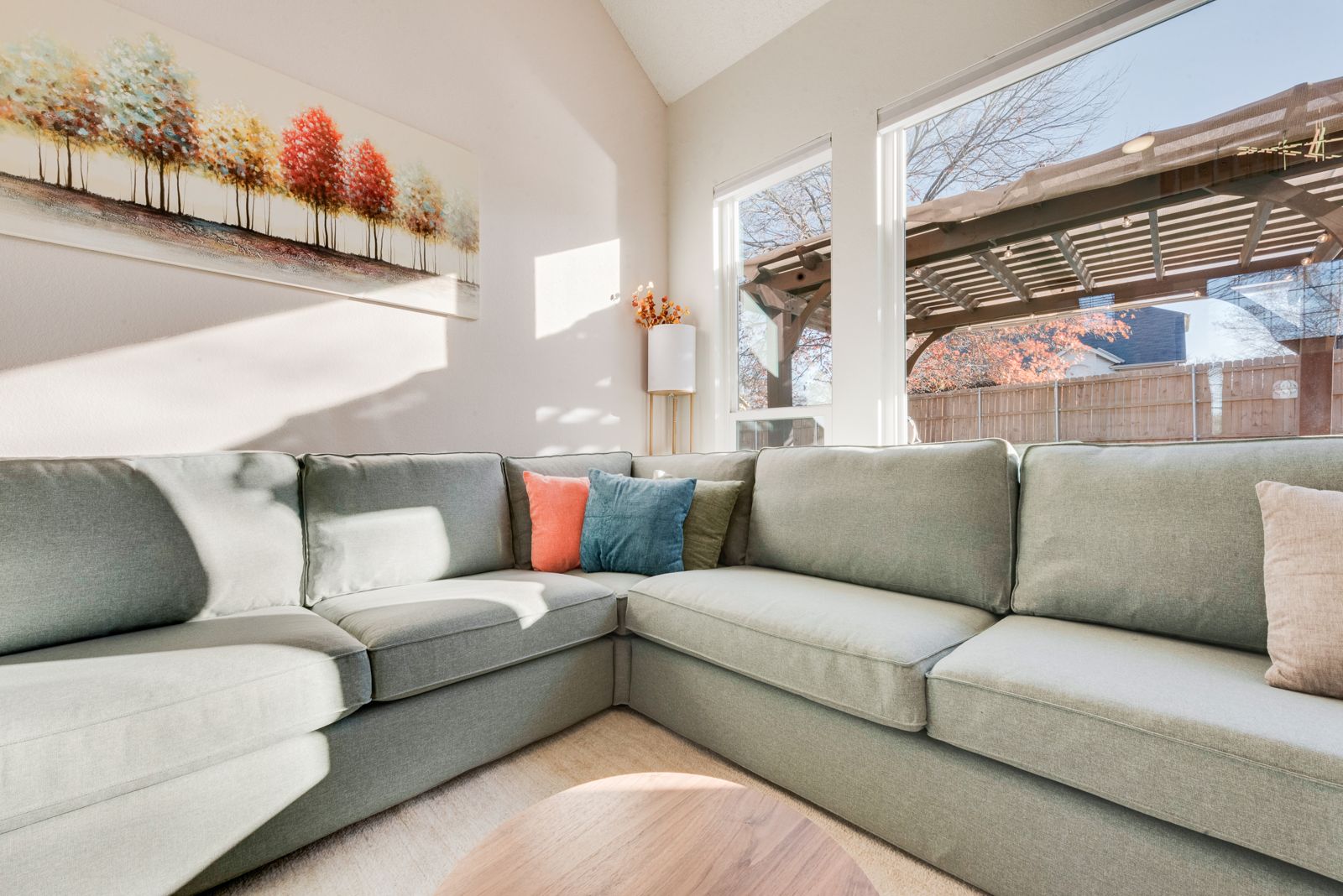 Sectional sofa in the sunlit living room