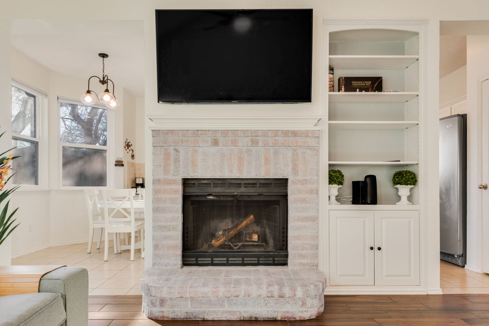 Fireplace and built-in shelves