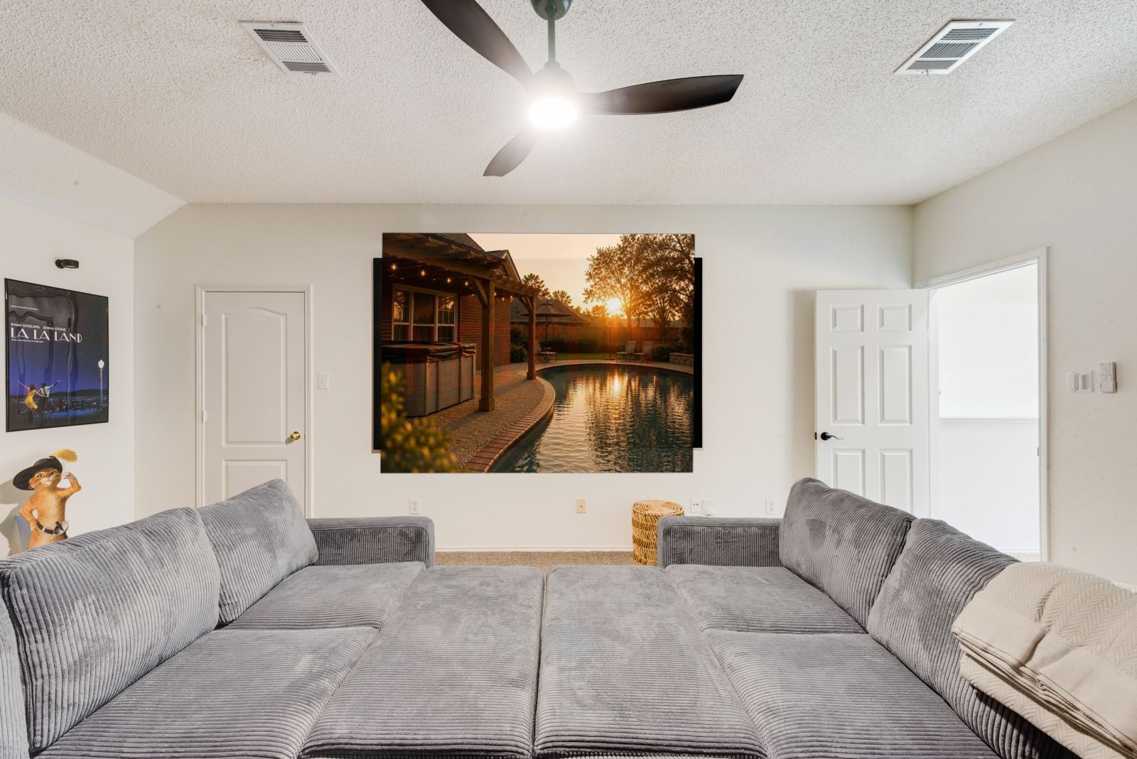 Cinema screen and oversized sofa